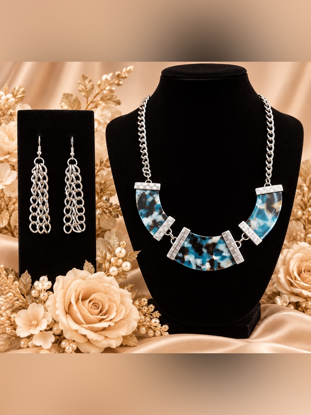 paparazzi Blue and Black Tortoiseshell Statement Necklace